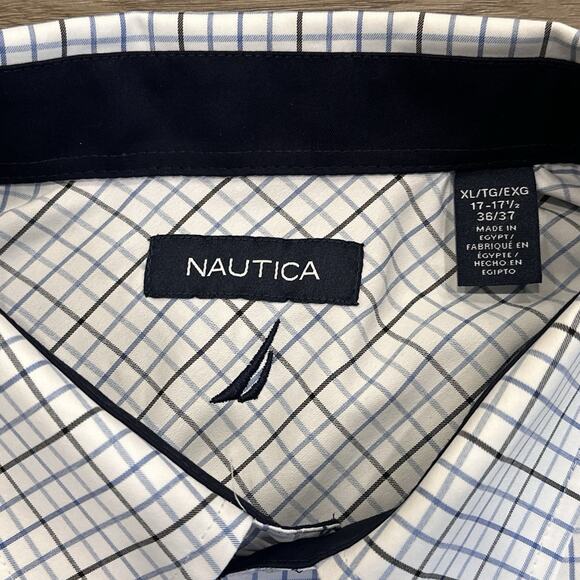 Nautica NWT Classic-Fit Wrinkle-Resistant Plaid Button-Down Shirt Blue Plaid XL - Picture 8 of 12